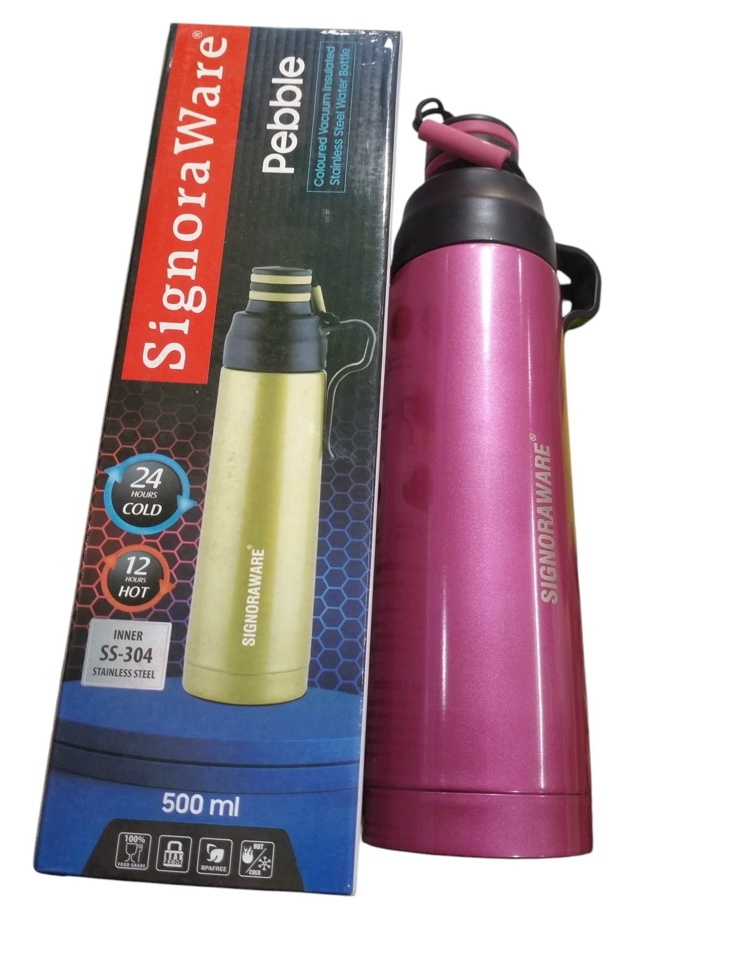 SIGNORA WARE PEBBLE WATER BOTTLE INEER STAINLESS STELL