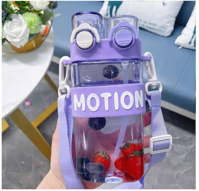 Leakproof Bpa-Free Double Pop-Up Lid Straight Drinking Straw Dual-Use Water Bottle For Kids School (Random color)