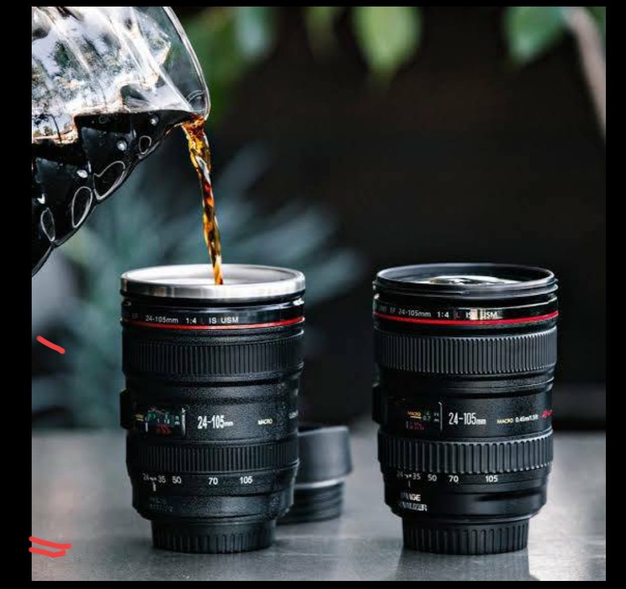 Plastic Camera Lens Shaped Coffee Mug With Lid, 350ml (Black)